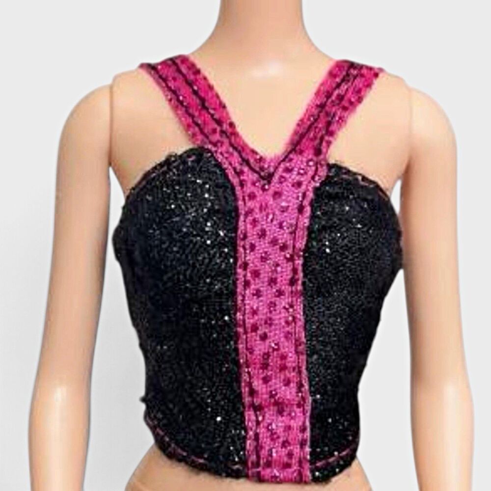 Barbie Doll Fashion Fever My Scene Black Pink Sparkling Glitter Tank Top